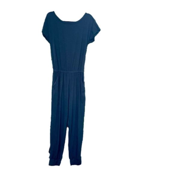 Pants - Black short sleeve elastic waist jogger bottom one piece pull-on jumpsuit